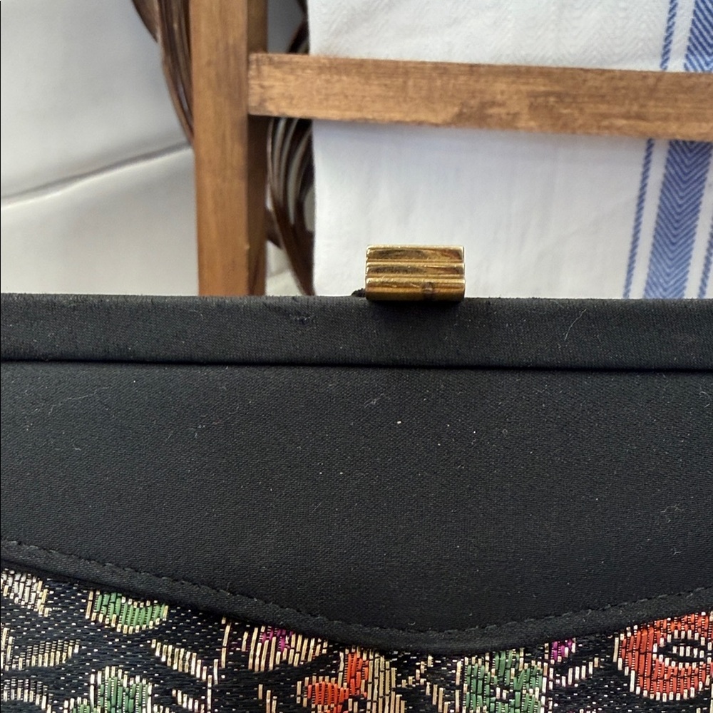 Vintage Waldman Clutch- Metallic Floral and Black - Picture 3 of 10